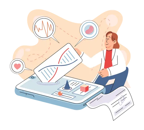 Female doctor examining patients DNA report Illustration