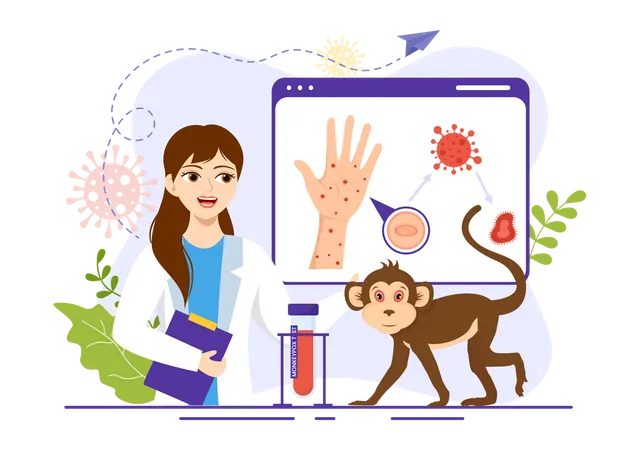 Monkey Pox Outbreak Vector Illustration Of Virus Symptoms In Humans Monkeypox Microbiological In Flat Cartoon Hand Drawn Templates Illustration