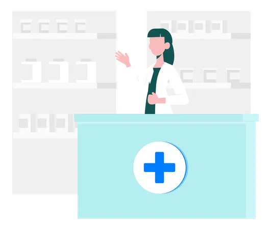 A Female Doctor Is Explaining About Medicines In Hospital Illustration