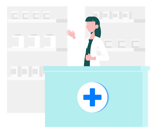 Female Doctor Explaining About Medicines In Hospital  Illustration