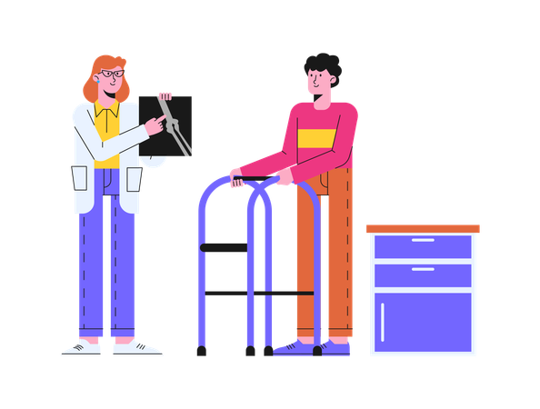 Female Doctor Explaining Leg injury and Fracture Illustration