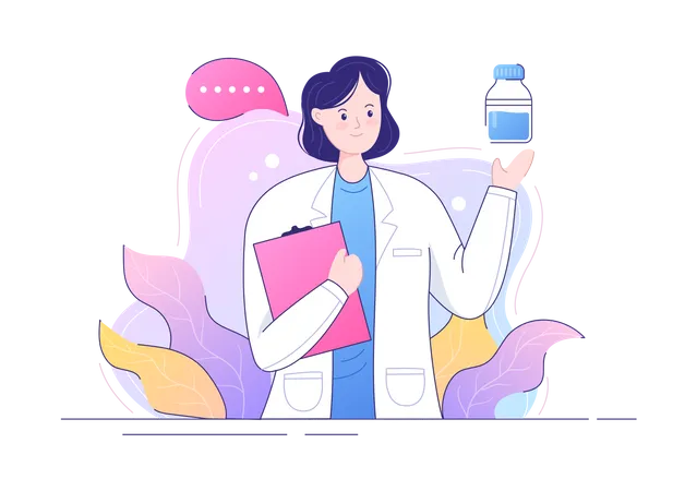 Female doctor explaining medication Illustration