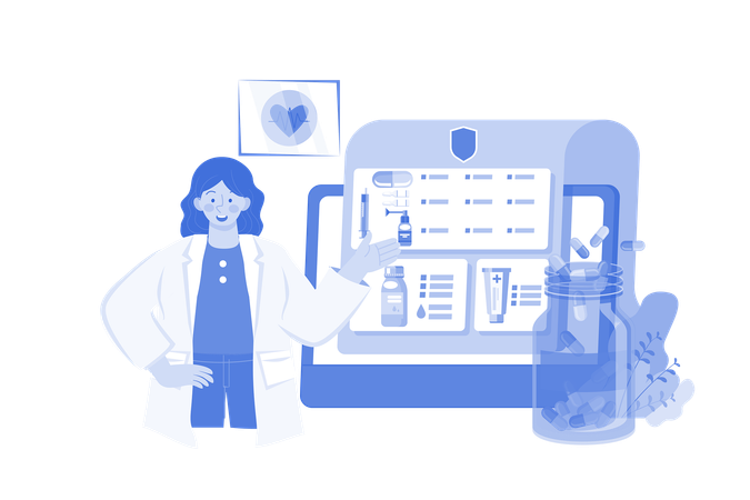 Female Doctor Explaining Medication  Illustration