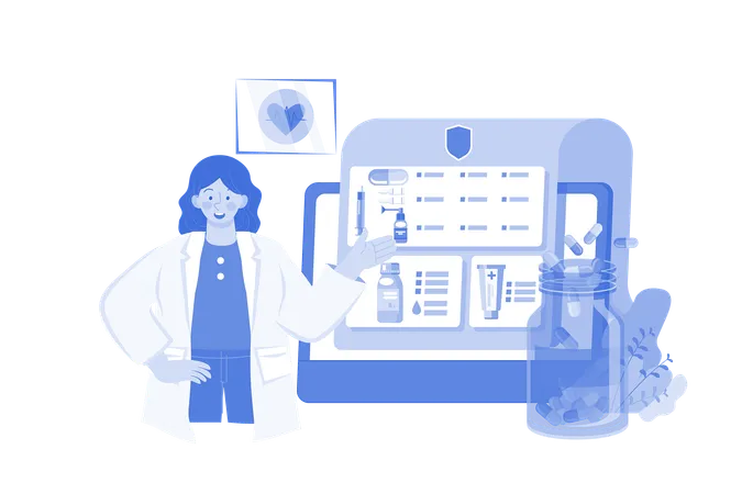 Female Doctor Explaining Medication  Illustration