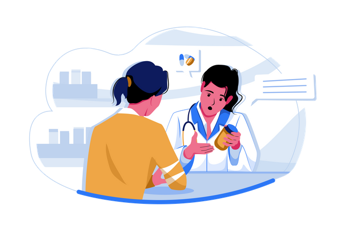 Female doctor explaining medication  Illustration