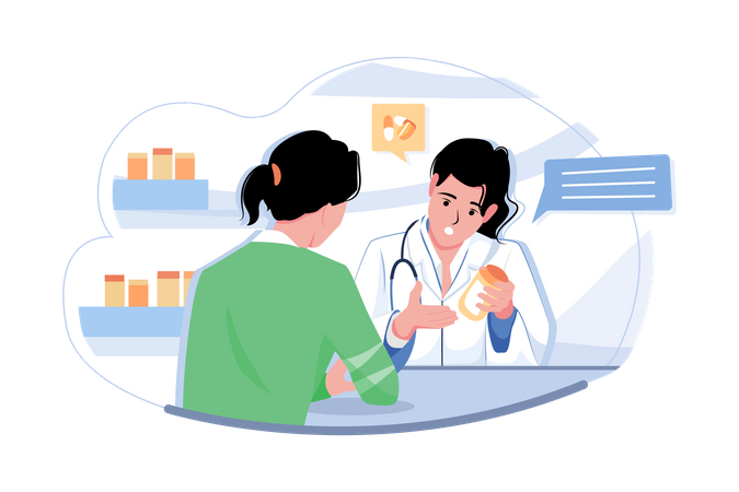 Female doctor explaining medication  Illustration