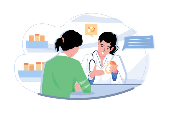 Female doctor explaining medication  Illustration