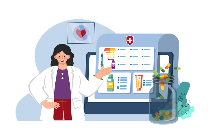 Female doctor explaining medication  Illustration