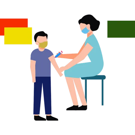 Female Doctor giving a vaccination injection to a boy  Illustration