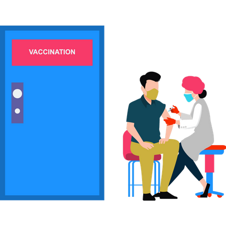 Female Doctor giving a vaccination injection to a man  Illustration