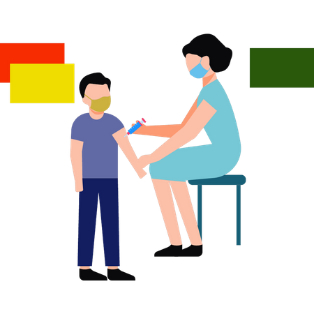 Female Doctor giving a vaccination injection to a boy  Illustration