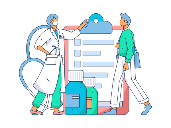 Female doctor giving advice for medicine  Illustration