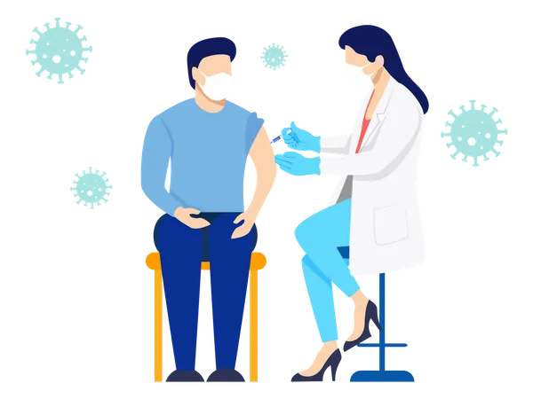 Female doctor giving Corona vaccine to man  Illustration