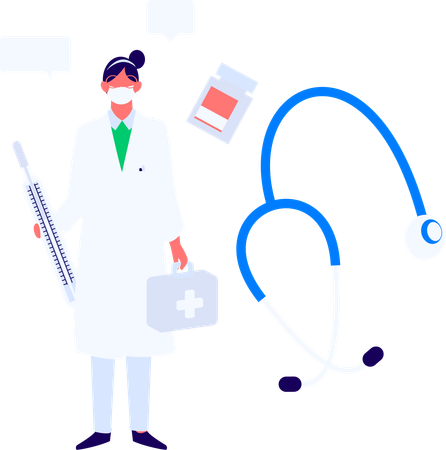 Female doctor giving covid medicine  Illustration