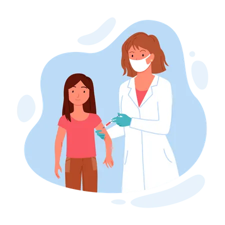 Female doctor giving covid vaccination to little girl  Illustration