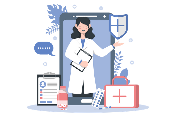 Female doctor giving medical information Illustration