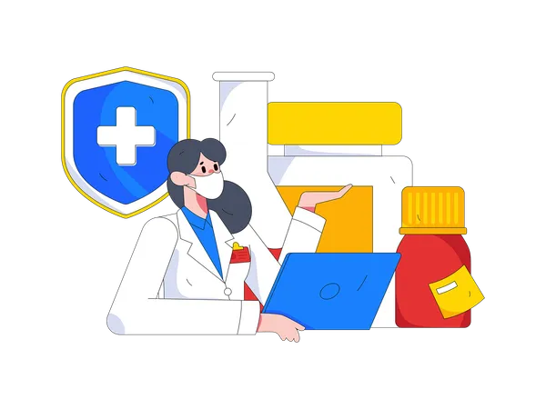 Female doctor giving medicine online  Illustration