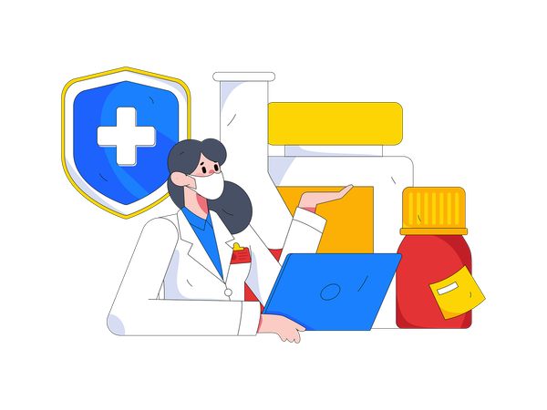 Female doctor giving medicine online  Illustration