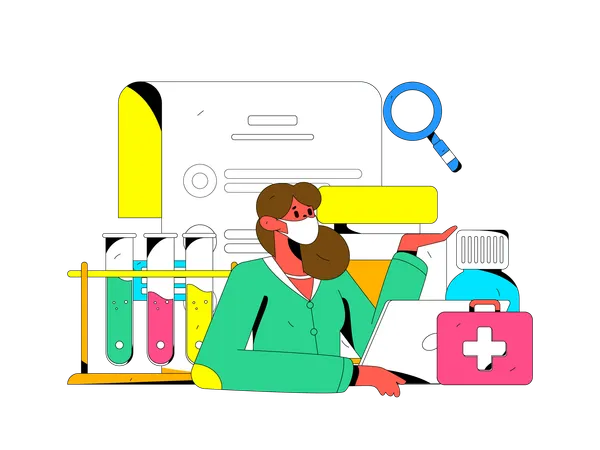 Female doctor giving medicine online  Illustration