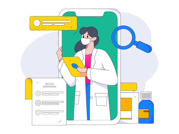 Female doctor giving online medical service  Illustration