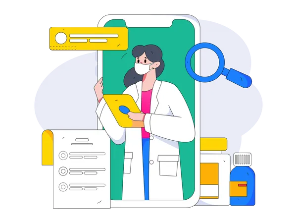 Female doctor giving online medical service  Illustration