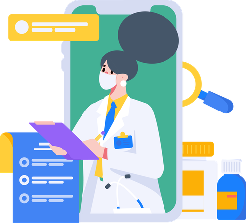 Female doctor giving online medical service  Illustration