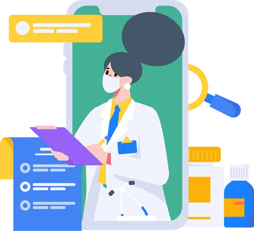 Female doctor giving online medical service  Illustration