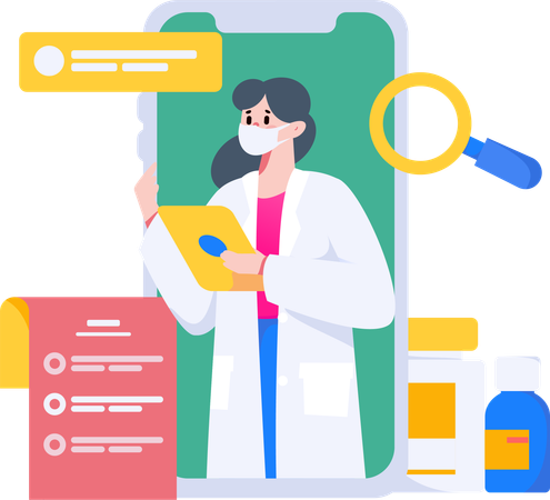 Female doctor giving online medical service  Illustration