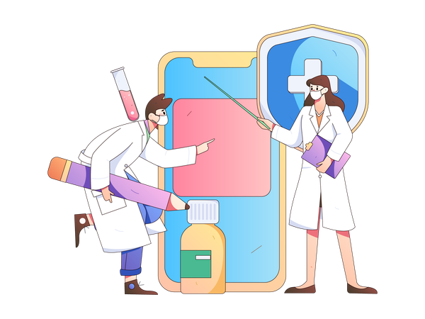 Female doctor giving online medicine advice  Illustration