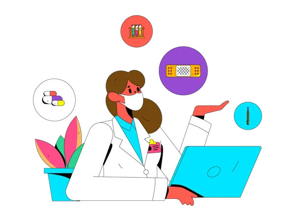 Female doctor giving online medicine  Illustration