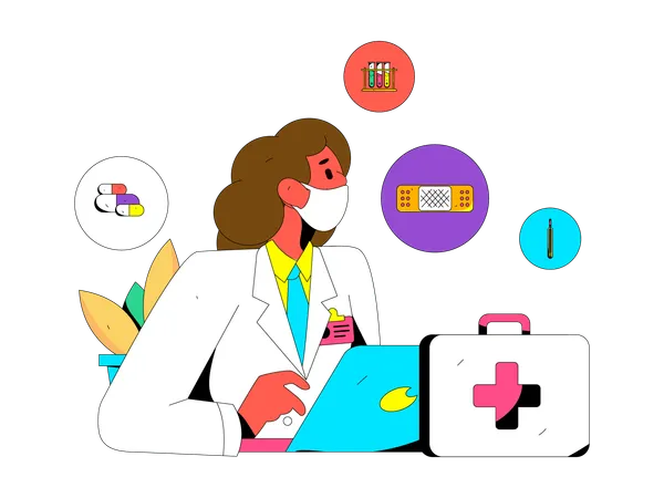 Female doctor giving online medicine  Illustration