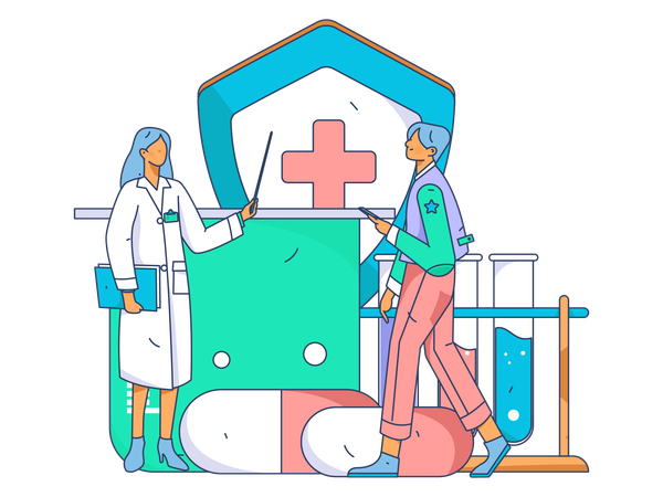 Female doctor giving online medicine  Illustration