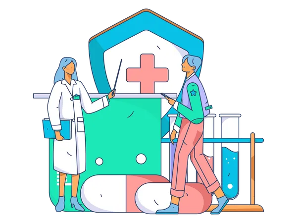 Female doctor giving online medicine  Illustration