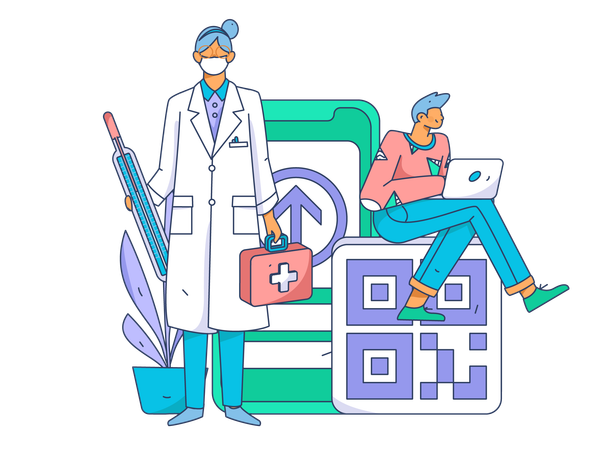 Female doctor giving online medicine  Illustration