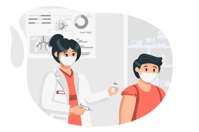Vaccination Concept In Flat Design Woman Nurse Makes Vaccine To Man Patient In Medical Clinic Prevention Of Diseases Spread Healthcare And Medicine Vector Illustration With People Scene For Web Illustration