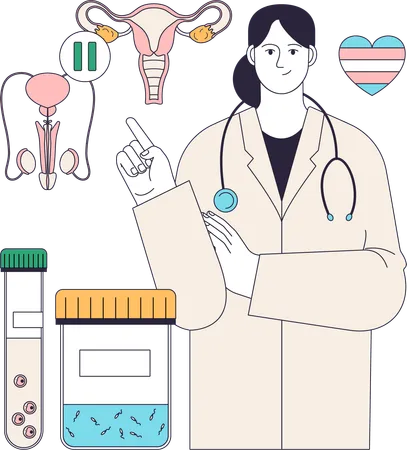 Female doctor guiding about gender transition  イラスト