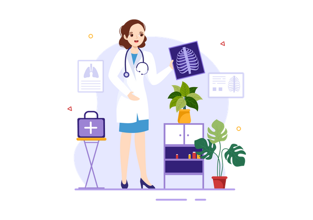 Female doctor holding bone report  Illustration