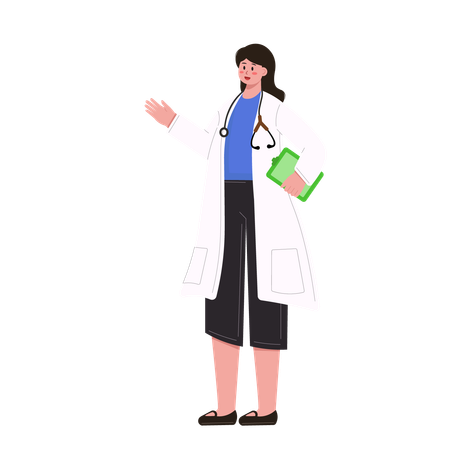 Female doctor holding clip board  Illustration