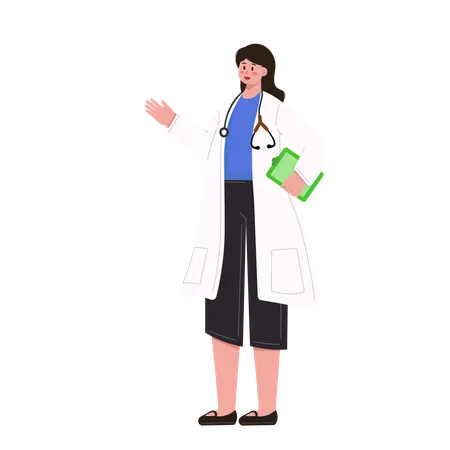 Female doctor holding clip board  Illustration