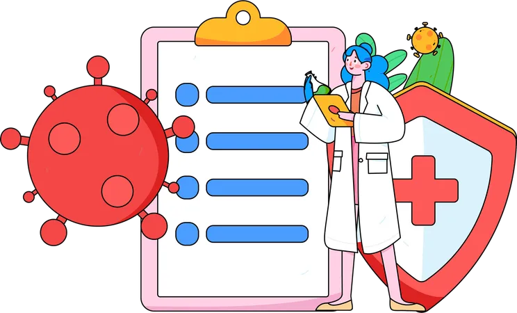 Female doctor holding corona vaccine report  Illustration