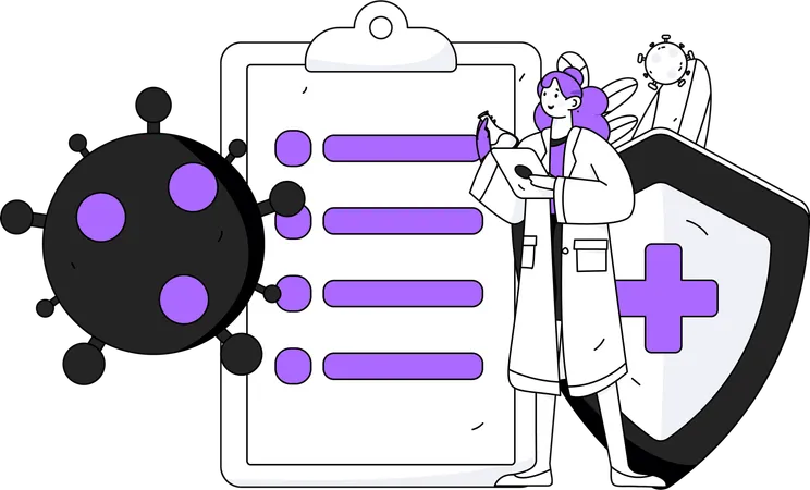 Female doctor holding corona vaccine report  Illustration