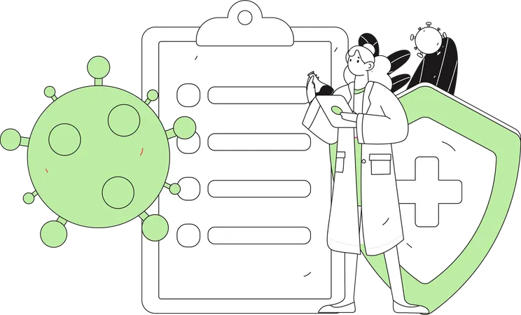 Female doctor holding corona vaccine report  Illustration