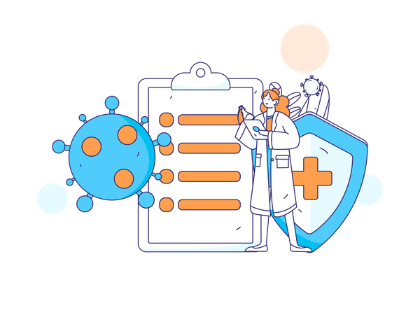 Female doctor holding corona vaccine report  Illustration