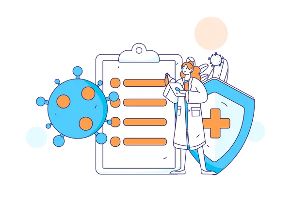 Female doctor holding corona vaccine report  Illustration