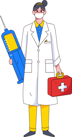 Female doctor Holding injection and medical kit  Illustration