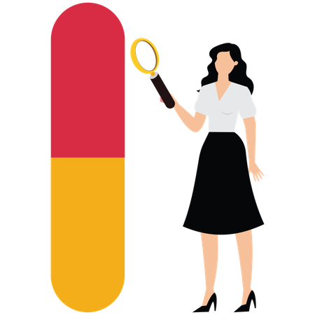 Female doctor holding Magnifying Glass while doing medicine research  Illustration