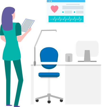 Female doctor holding medical history of patient  イラスト