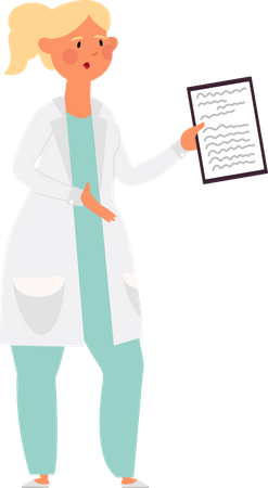 Female doctor holding patient report Illustration