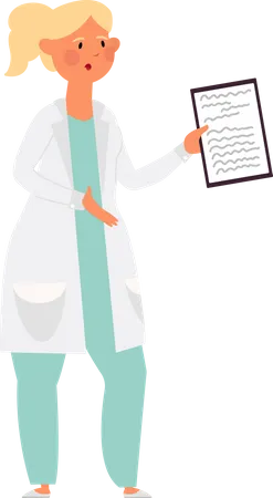 Female doctor holding patient report Illustration