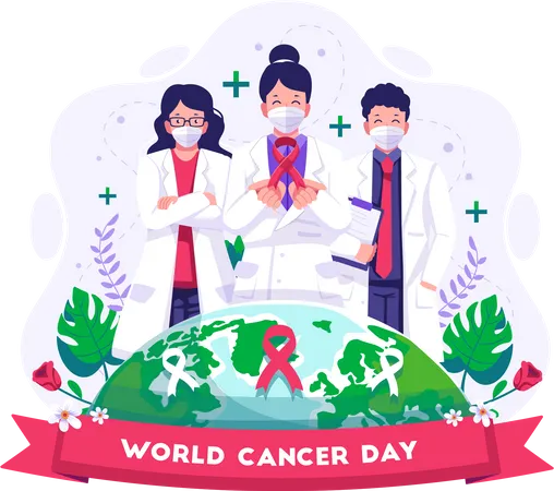 Female doctor holding red ribbon cancer awareness  Illustration